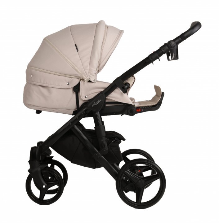 Adamex Carucior 3 in 1 pentru copii Barletta Natura Collection TK161 Full Linen Vanilla cu scaun auto iSize landou cu suport de cap reglabil pe inaltime parte sport reglabila pana la orizontala suspensii