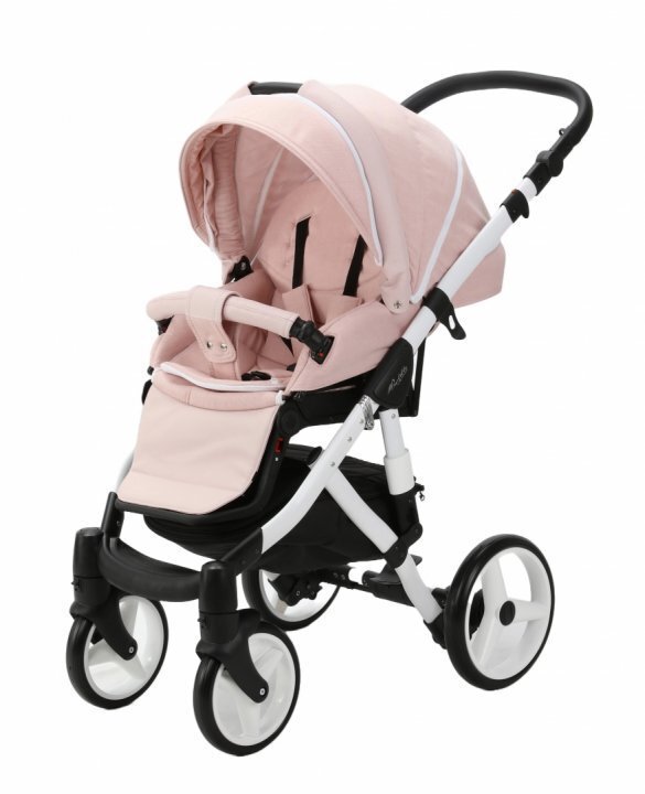 Adamex Carucior 3 in 1 pentru copii Barletta Y813 Powder Pink cu scaun auto iSize landou cu suport de cap reglabil pe inaltime parte sport reglabila pana la orizontala suspensii