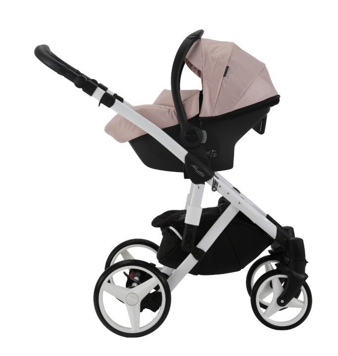 Adamex Carucior 3 in 1 pentru copii Barletta Y813 Powder Pink cu scaun auto iSize landou cu suport de cap reglabil pe inaltime parte sport reglabila pana la orizontala suspensii
