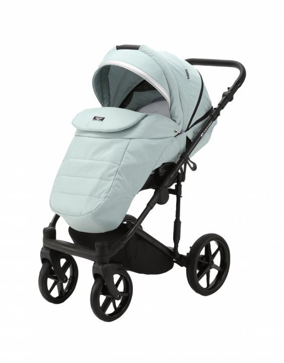 Adamex Carucior 3 in 1 pentru copii Rimini Alu Lux Collection Linen EcoLeather RY104 Mineral Green cu suspensii maner reglabil suport reglabil pentru picioare accesorii incluse