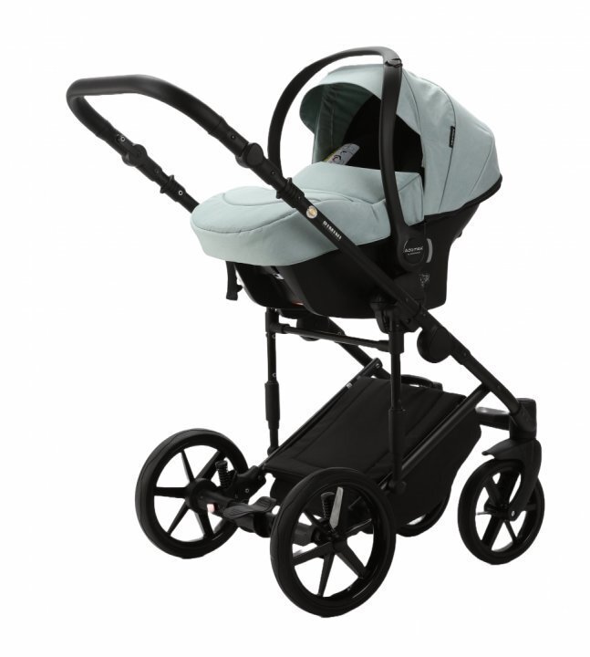 Adamex Carucior 3 in 1 pentru copii Rimini Alu Lux Collection Linen EcoLeather RY104 Mineral Green cu suspensii maner reglabil suport reglabil pentru picioare accesorii incluse