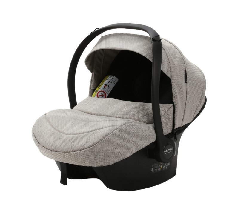 Adamex Carucior 3 in 1 Rimini Alu tip Collection Linen EcoLeather camel beige cu scaun iSize parte sport reglabila pana la orizontala cadru cu suspensii landou cu suport de cap reglabil pe inaltime