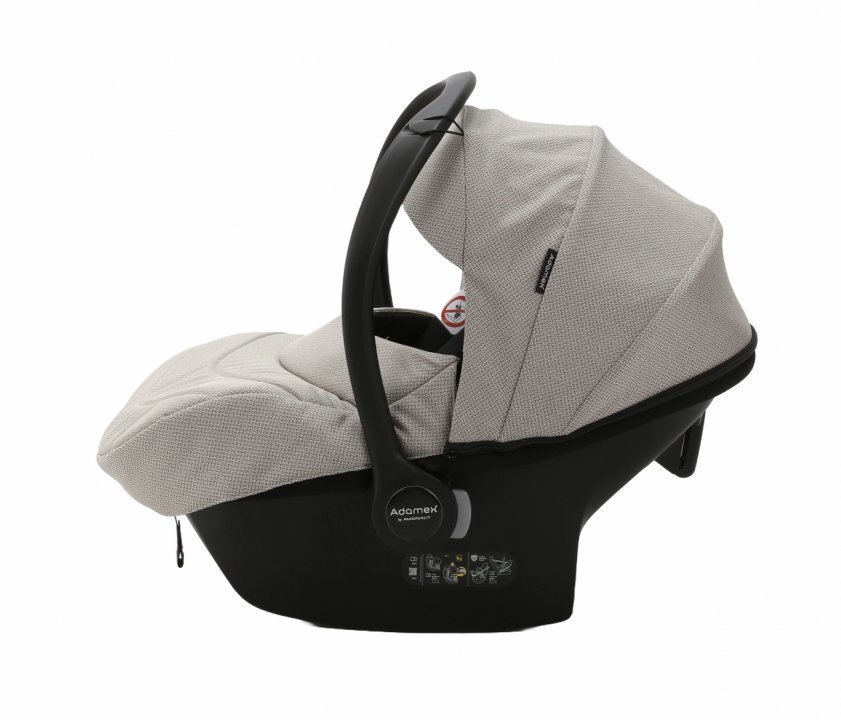 Adamex Carucior 3 in 1 Rimini Alu tip Collection Linen EcoLeather camel beige cu scaun iSize parte sport reglabila pana la orizontala cadru cu suspensii landou cu suport de cap reglabil pe inaltime