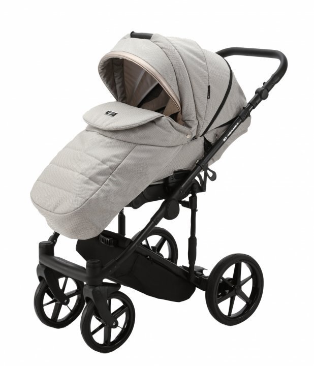 Adamex Carucior 3 in 1 Rimini Alu tip Collection Linen EcoLeather camel beige cu scaun iSize parte sport reglabila pana la orizontala cadru cu suspensii landou cu suport de cap reglabil pe inaltime