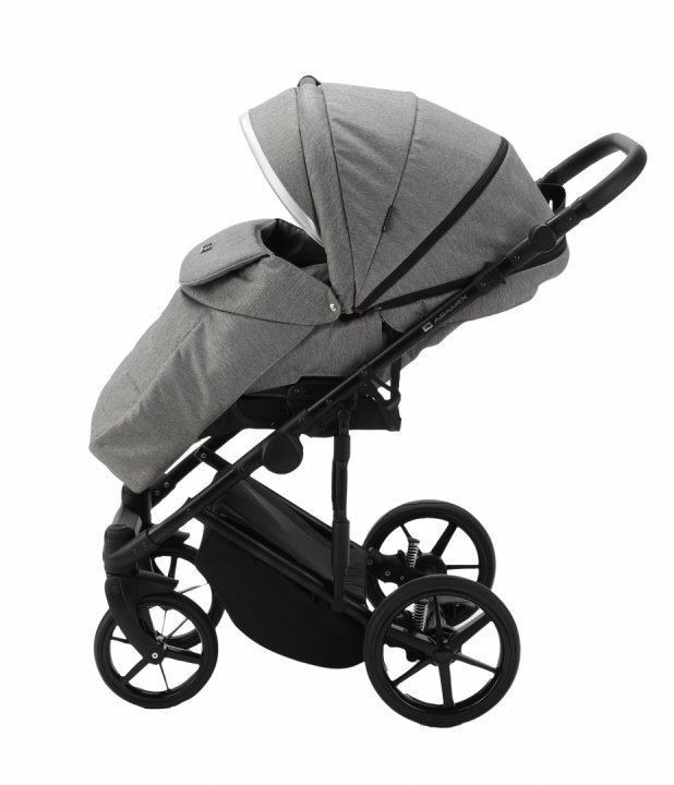 Adamex Carucior 3 in 1 Rimini Alu tip Collection Linen EcoLeather cloud gray cu scaun iSize parte sport reglabila pana la orizontala cadru cu suspensii landou cu suport de cap reglabil pe inaltime