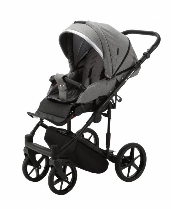 Adamex Carucior 3 in 1 Rimini Alu tip Collection Linen EcoLeather cloud gray cu scaun iSize parte sport reglabila pana la orizontala cadru cu suspensii landou cu suport de cap reglabil pe inaltime