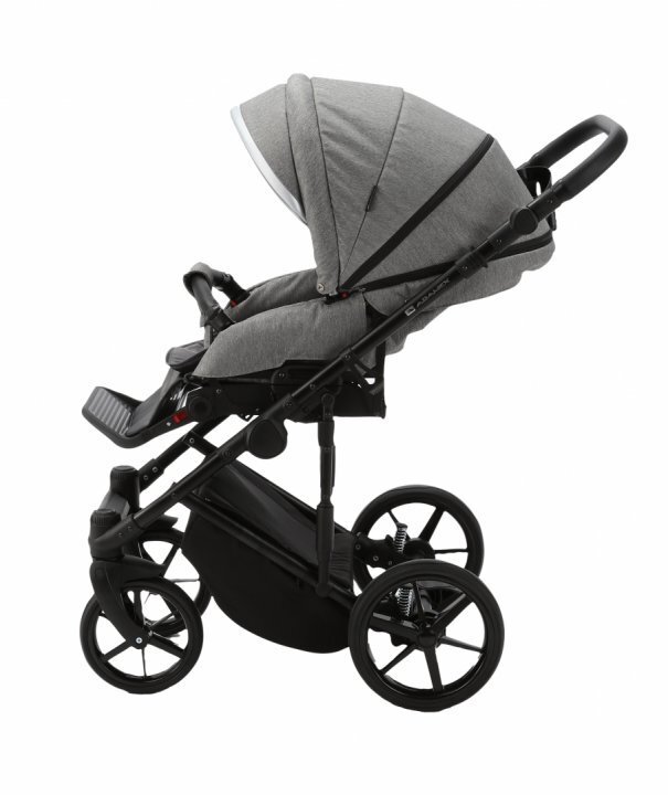 Adamex Carucior 3 in 1 Rimini Alu tip Collection Linen EcoLeather cloud gray cu scaun iSize parte sport reglabila pana la orizontala cadru cu suspensii landou cu suport de cap reglabil pe inaltime