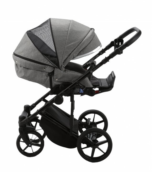 Adamex Carucior 3 in 1 Rimini Alu tip Collection Linen EcoLeather cloud gray cu scaun iSize parte sport reglabila pana la orizontala cadru cu suspensii landou cu suport de cap reglabil pe inaltime