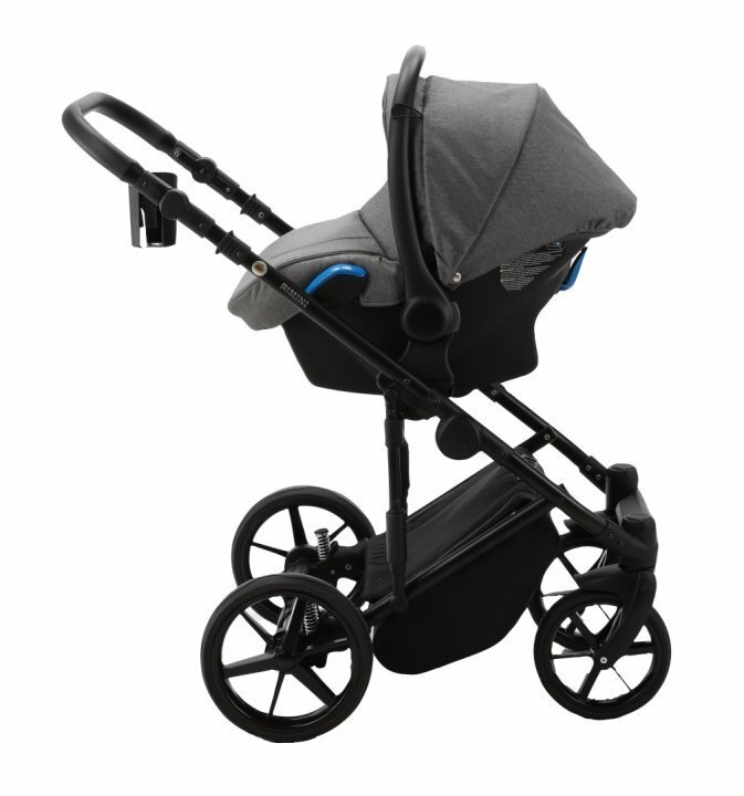 Adamex Carucior 3 in 1 Rimini Alu tip Collection Linen EcoLeather cloud gray cu scaun iSize parte sport reglabila pana la orizontala cadru cu suspensii landou cu suport de cap reglabil pe inaltime