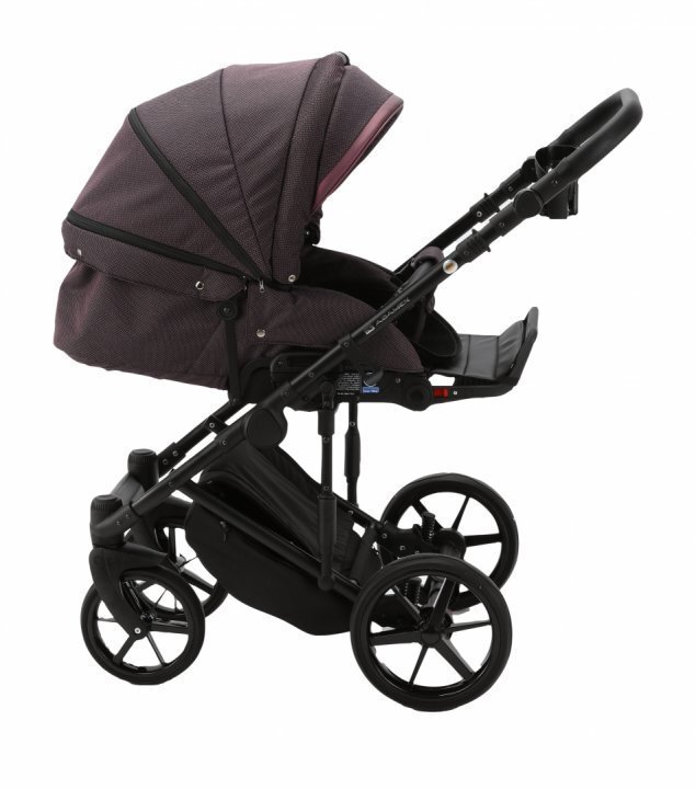 Adamex Carucior 3 in 1 Rimini Alu tip Collection Linen EcoLeather frozen raspberry cu scaun iSize parte sport reglabila pana la orizontala cadru cu suspensii landou cu suport de cap reglabil pe inaltime