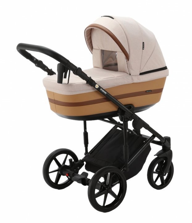 Adamex Carucior 3 in 1 Rimini Alu Tip Collection Linen EcoLeather RY83 Beige Caramel scoica testata ADAC suspensii maner reglabil suport reglabil pentru picioare accesorii incluse