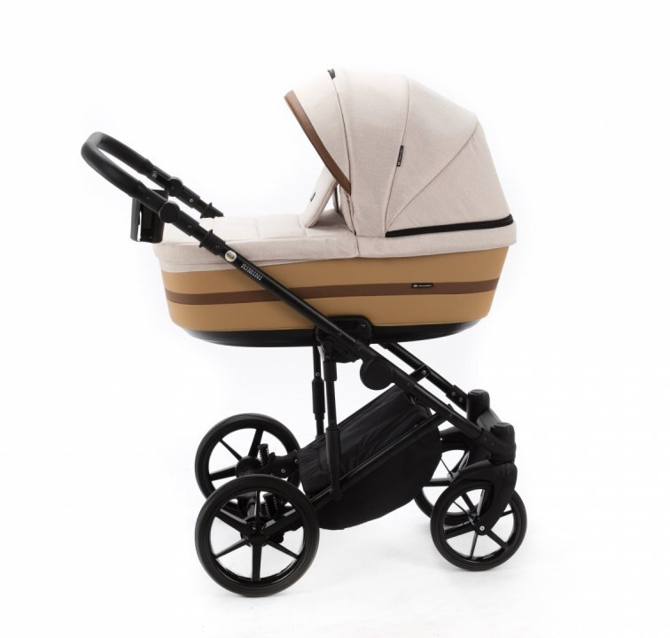 Adamex Carucior 3 in 1 Rimini Alu Tip Collection Linen EcoLeather RY83 Beige Caramel scoica testata ADAC suspensii maner reglabil suport reglabil pentru picioare accesorii incluse