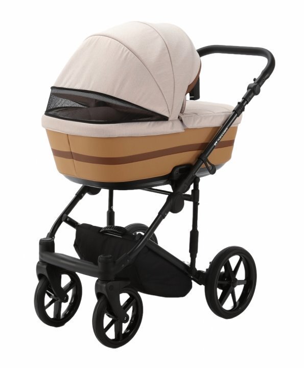 Adamex Carucior 3 in 1 Rimini Alu Tip Collection Linen EcoLeather RY83 Beige Caramel scoica testata ADAC suspensii maner reglabil suport reglabil pentru picioare accesorii incluse