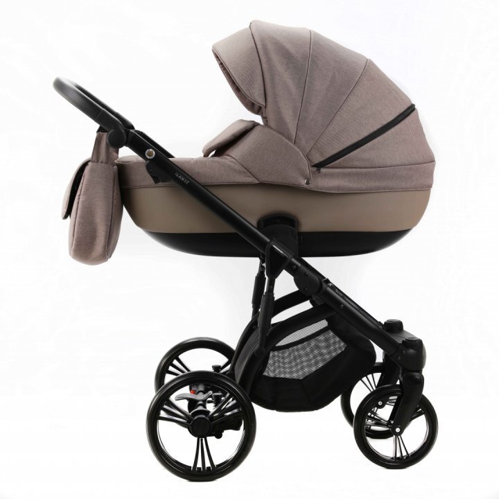 Adamex Carucior pentru copii 2 in 1 Lanti PS110 Pliabil landou cu salteluta copertina reglabila roti frontale pivotante cu dubla suspensie si husa de ploaie inclusa Linen EcoLeather Coffee Bean