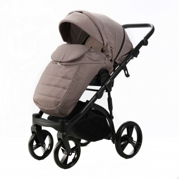 Adamex Carucior pentru copii 2 in 1 Lanti PS110 Pliabil landou cu salteluta copertina reglabila roti frontale pivotante cu dubla suspensie si husa de ploaie inclusa Linen EcoLeather Coffee Bean