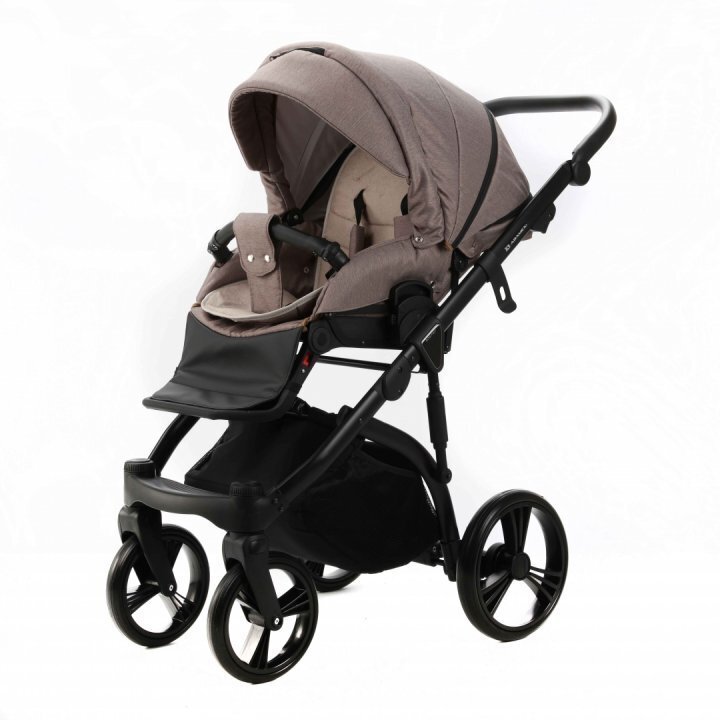 Adamex Carucior pentru copii 2 in 1 Lanti PS110 Pliabil landou cu salteluta copertina reglabila roti frontale pivotante cu dubla suspensie si husa de ploaie inclusa Linen EcoLeather Coffee Bean
