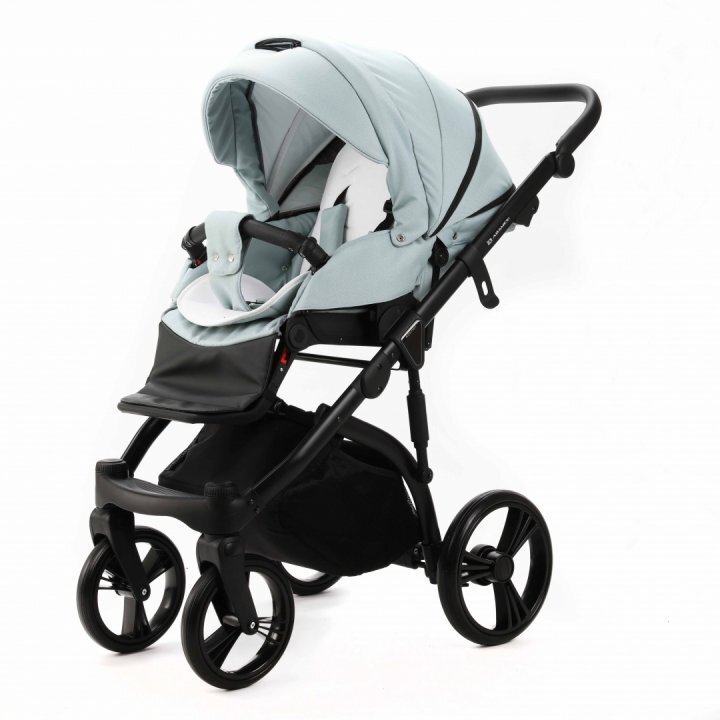Adamex Carucior pentru copii 2 in 1 Lanti PS25 Pliabil landou cu salteluta copertina reglabila roti frontale pivotante cu dubla suspensie si husa de ploaie inclusa Linen EcoLeather Mint Green