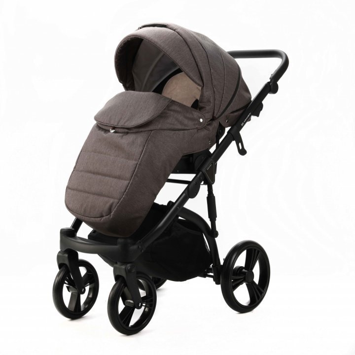 Adamex Carucior pentru copii 2 in 1 Lanti PS28 Pliabil landou cu salteluta copertina reglabila roti frontale pivotante cu dubla suspensie si husa de ploaie inclusa Linen EcoLeather Brownstone