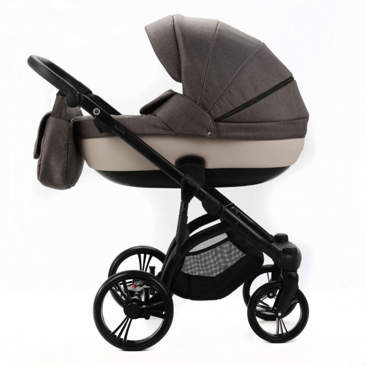 Adamex Carucior pentru copii 2 in 1 Lanti PS28 Pliabil landou cu salteluta copertina reglabila roti frontale pivotante cu dubla suspensie si husa de ploaie inclusa Linen EcoLeather Brownstone