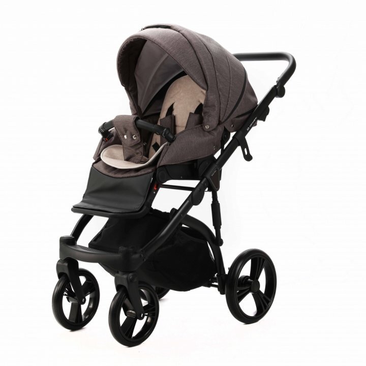 Adamex Carucior pentru copii 2 in 1 Lanti PS28 Pliabil landou cu salteluta copertina reglabila roti frontale pivotante cu dubla suspensie si husa de ploaie inclusa Linen EcoLeather Brownstone