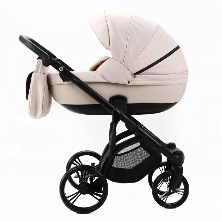 Adamex Carucior pentru copii 2 in 1 Lanti PS33 Pliabil landou cu salteluta copertina reglabila roti frontale pivotante cu dubla suspensie si husa de ploaie inclusa Linen EcoLeather Sandstone