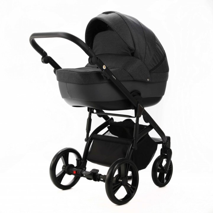 Adamex Carucior pentru copii 2 in 1 Lanti PS35 Pliabil landou cu salteluta copertina reglabila roti frontale pivotante cu dubla suspensie si husa de ploaie inclusa Linen EcoLeather Dark Gray