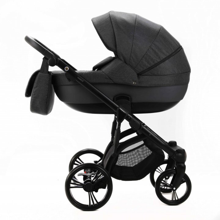 Adamex Carucior pentru copii 2 in 1 Lanti PS35 Pliabil landou cu salteluta copertina reglabila roti frontale pivotante cu dubla suspensie si husa de ploaie inclusa Linen EcoLeather Dark Gray