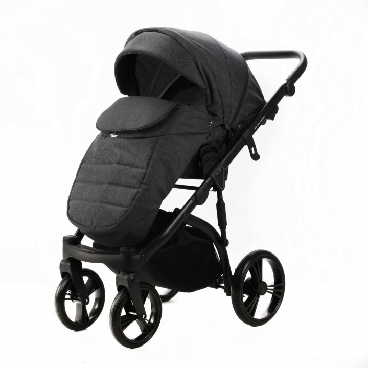 Adamex Carucior pentru copii 2 in 1 Lanti PS35 Pliabil landou cu salteluta copertina reglabila roti frontale pivotante cu dubla suspensie si husa de ploaie inclusa Linen EcoLeather Dark Gray