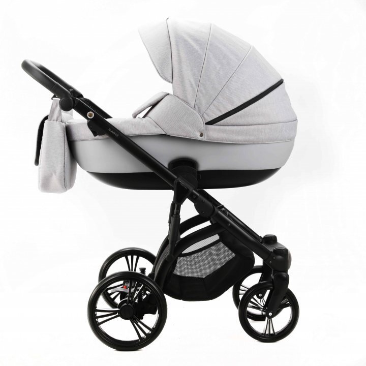 Adamex Carucior pentru copii 2 in 1 Lanti PS46 Pliabil landou cu salteluta copertina reglabila roti frontale pivotante cu dubla suspensie si husa de ploaie inclusa Linen EcoLeather Pearl