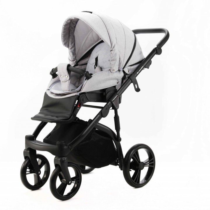 Adamex Carucior pentru copii 2 in 1 Lanti PS46 Pliabil landou cu salteluta copertina reglabila roti frontale pivotante cu dubla suspensie si husa de ploaie inclusa Linen EcoLeather Pearl