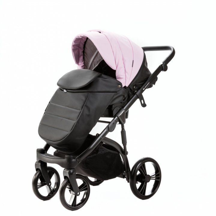 Adamex Carucior pentru copii 2 in 1 Lanti SD101 pliabil landou cu salteluta copertina reglabila roti frontale pivotante 360 cu dubla suspensie si husa de ploaie inclusa Full EcoLeather Pink Black