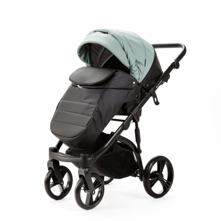 Adamex Carucior pentru copii 2 in 1 Lanti SD103 pliabil landou cu salteluta copertina reglabila roti frontale pivotante 360 cu dubla suspensie si husa de ploaie inclusa Full EcoLeather Black Jade