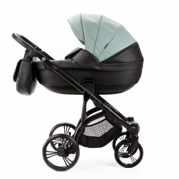 Adamex Carucior pentru copii 2 in 1 Lanti SD103 pliabil landou cu salteluta copertina reglabila roti frontale pivotante 360 cu dubla suspensie si husa de ploaie inclusa Full EcoLeather Black Jade