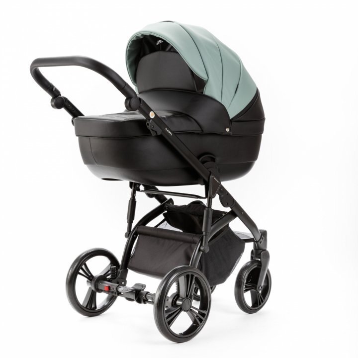 Adamex Carucior pentru copii 2 in 1 Lanti SD103 pliabil landou cu salteluta copertina reglabila roti frontale pivotante 360 cu dubla suspensie si husa de ploaie inclusa Full EcoLeather Black Jade