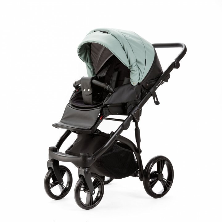 Adamex Carucior pentru copii 2 in 1 Lanti SD103 pliabil landou cu salteluta copertina reglabila roti frontale pivotante 360 cu dubla suspensie si husa de ploaie inclusa Full EcoLeather Black Jade