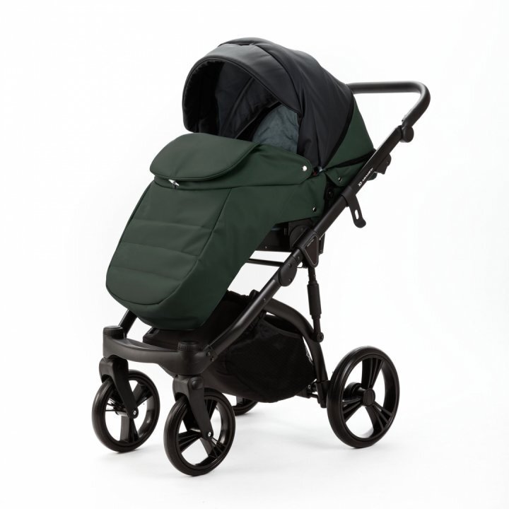 Adamex Carucior pentru copii 2 in 1 Lanti SD41 pliabil landou cu salteluta copertina reglabila roti frontale pivotante 360 cu dubla suspensie si husa de ploaie inclusa Full EcoLeather Green Black
