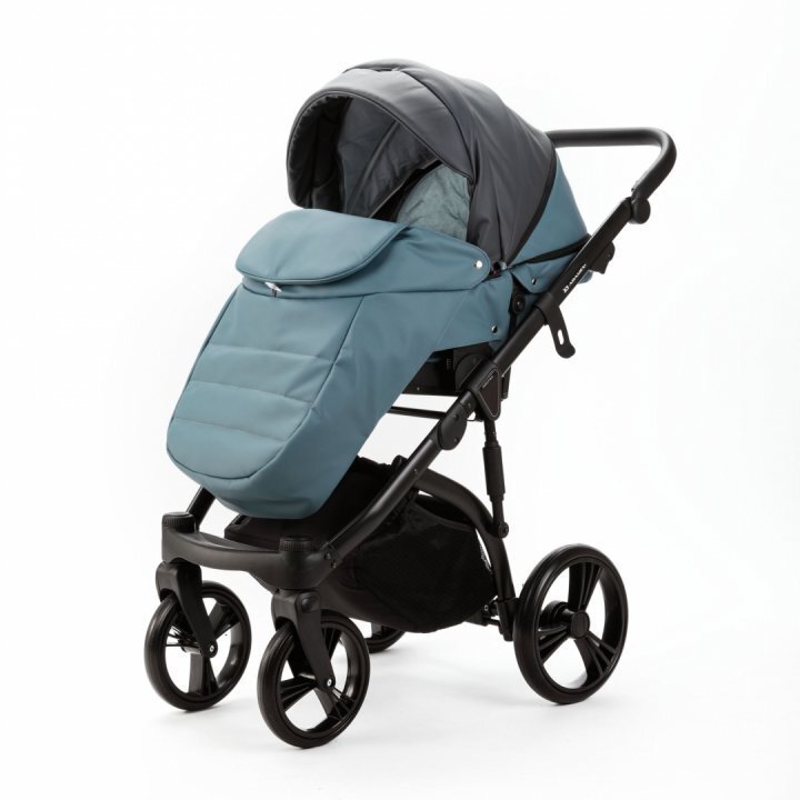 Adamex Carucior pentru copii 2 in 1 Lanti SD42 pliabil landou cu salteluta copertina reglabila roti frontale pivotante 360 cu dubla suspensie si husa de ploaie inclusa Full EcoLeather Blue Shadow