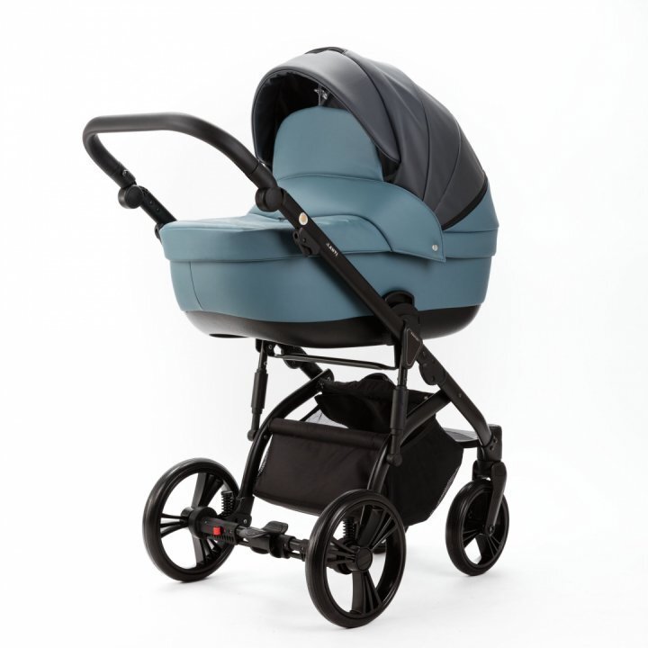 Adamex Carucior pentru copii 2 in 1 Lanti SD42 pliabil landou cu salteluta copertina reglabila roti frontale pivotante 360 cu dubla suspensie si husa de ploaie inclusa Full EcoLeather Blue Shadow