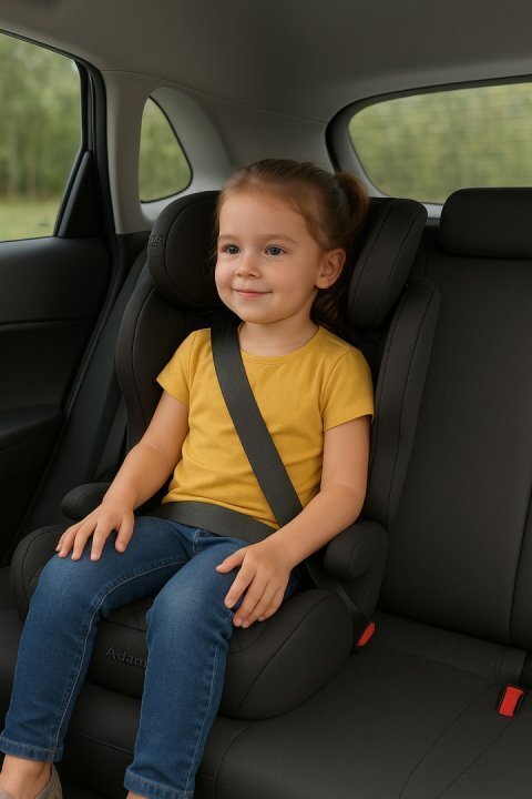 Adamex Scaun auto si inaltator 2 in 1 Kayo Negru cu isofix omologat R129 i-Size matlasat suport pahar 100-150 cm