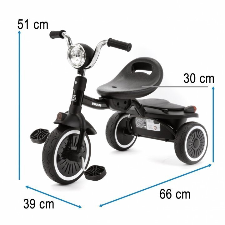 Adamex Tricicleta clasica pentru copii Warrior cu far si sunete portbagaj cu capac omologata EN71 cadru din otel pana la 25 kg Negru