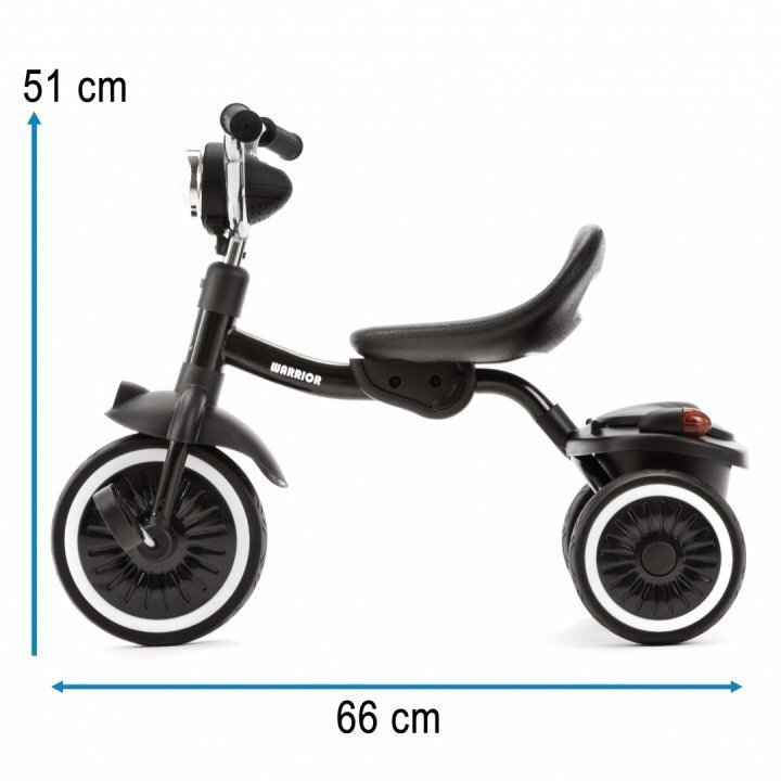 Adamex Tricicleta clasica pentru copii Warrior cu far si sunete portbagaj cu capac omologata EN71 cadru din otel pana la 25 kg Negru