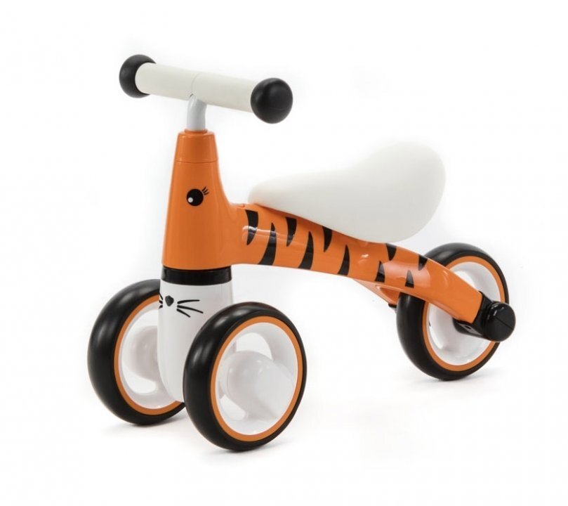 Adamex Tricicleta pentru copii Animals fara pedale cu 3 roti sistem de blocare a rotirii ghidonului testata EN71 pentru interior exterior sezut moale +12 luni Tiger