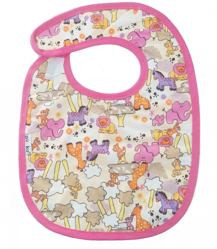 Akuku Baveta impermeabila din bumbac cu inchidere velcro 23x20cm animals Pink