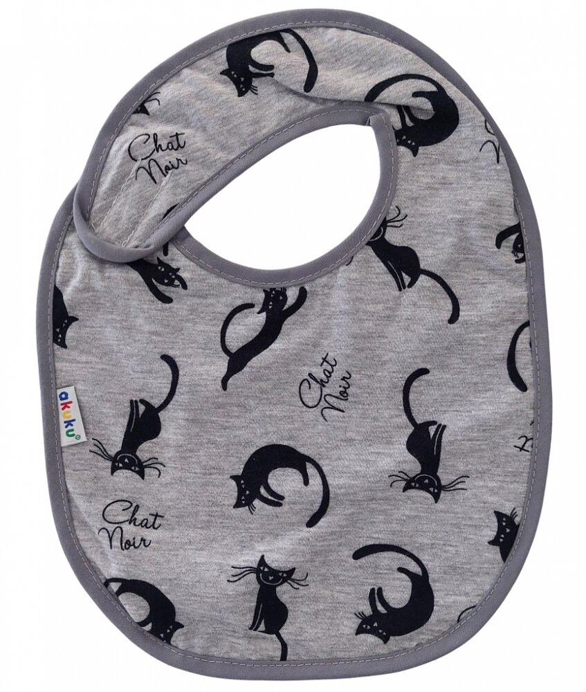 Akuku Baveta impermeabila din bumbac cu inchidere velcro 23x20cm Grey Cats