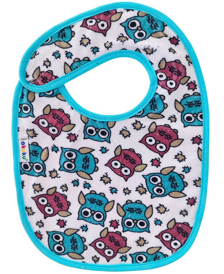 Akuku Baveta impermeabila din bumbac cu inchidere velcro 23x20cm Turquoise Owls