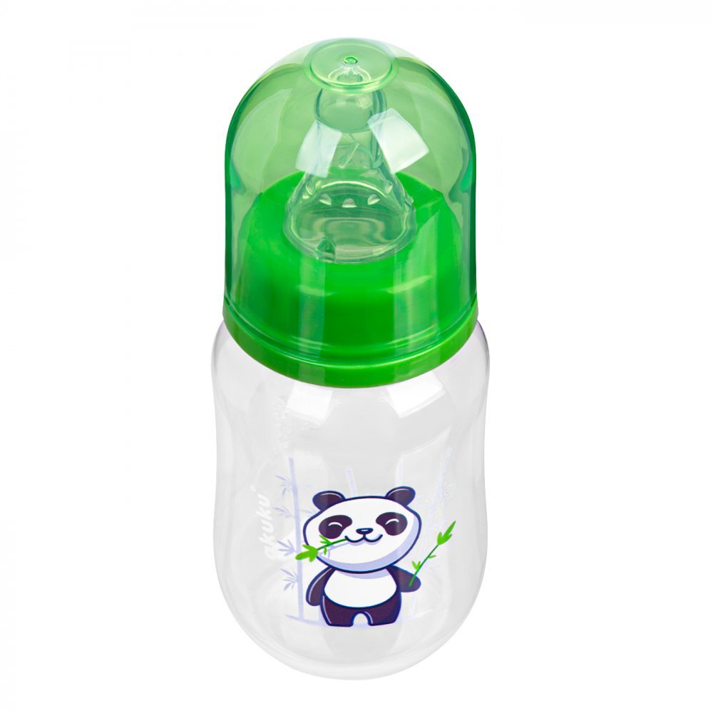 Akuku Biberon anticolici 125ml Panda cu tetina cu flux lent din siliconmateriale sigure fara BPAcapac cu filet etans care impiedica varsarea
