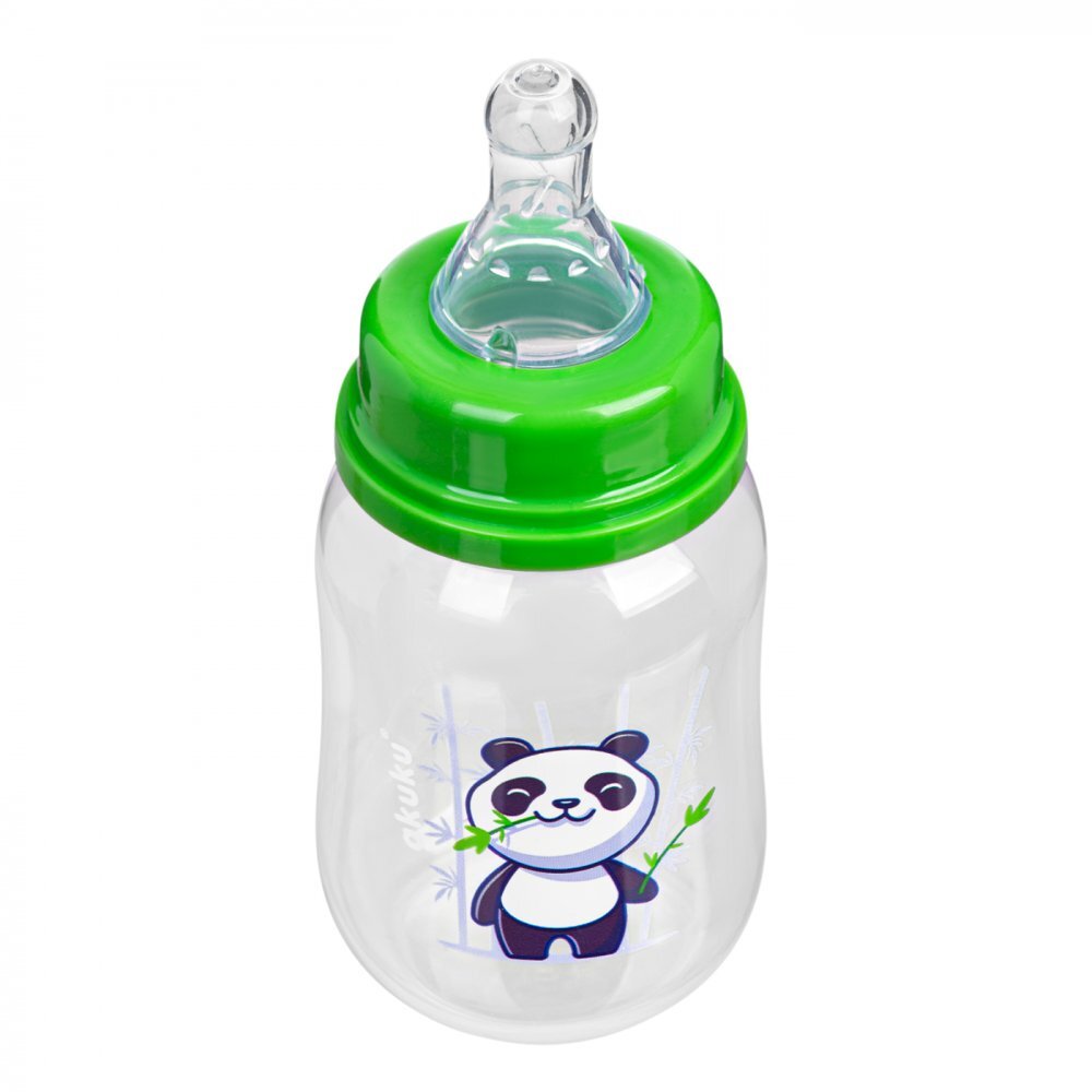 Akuku Biberon anticolici 125ml Panda cu tetina cu flux lent din siliconmateriale sigure fara BPAcapac cu filet etans care impiedica varsarea