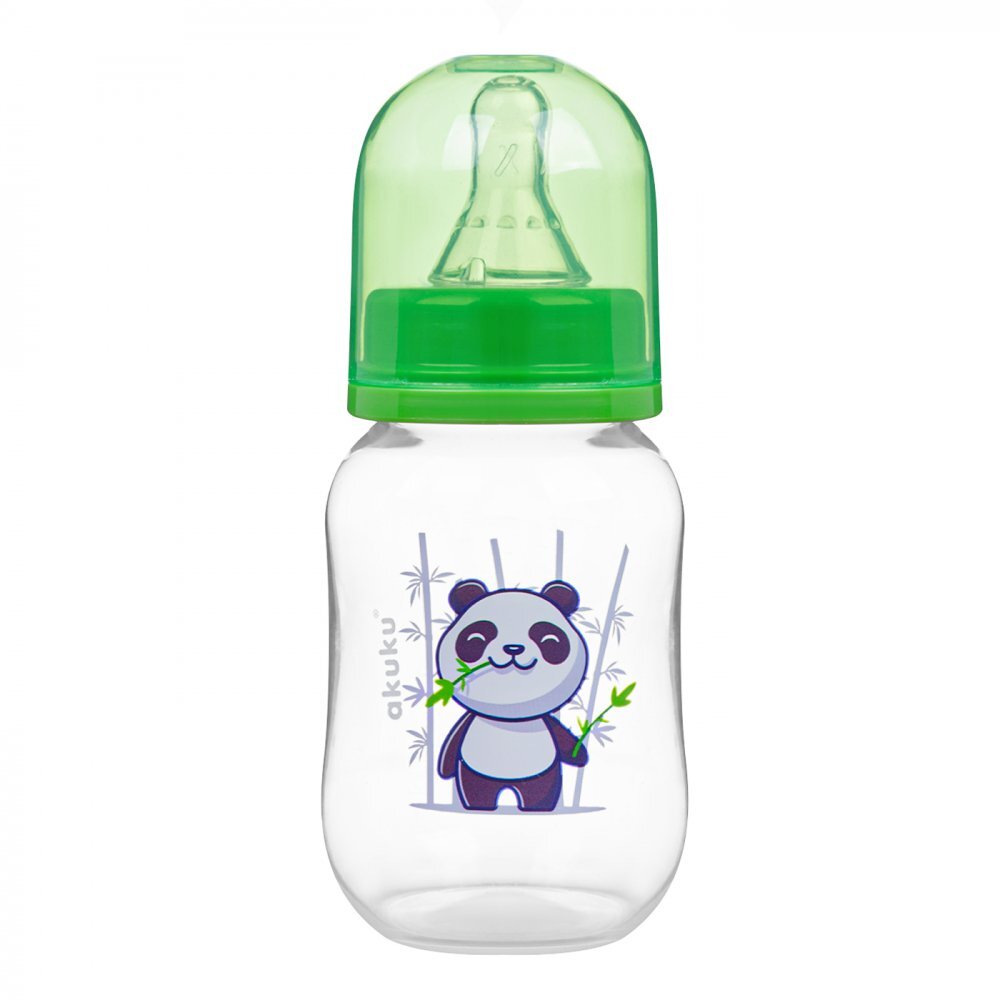 Akuku Biberon anticolici 125ml Panda cu tetina cu flux lent din siliconmateriale sigure fara BPAcapac cu filet etans care impiedica varsarea