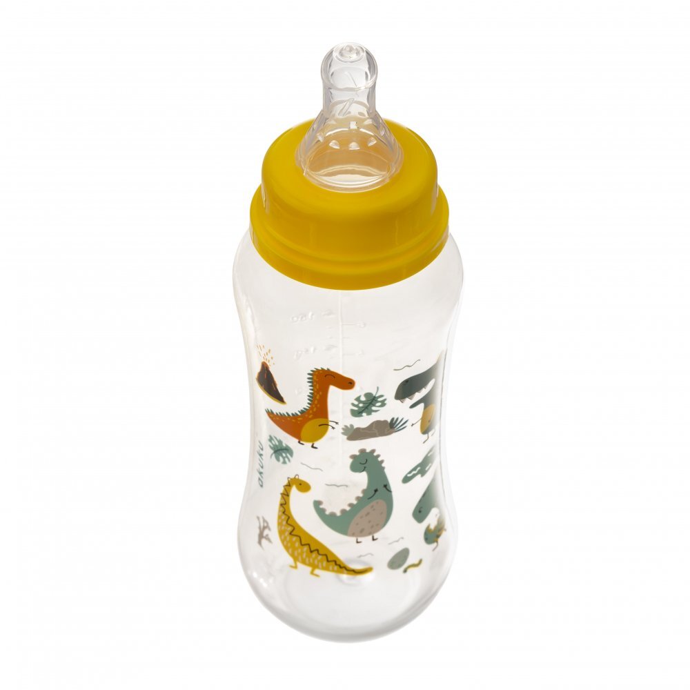 Akuku Biberon anticolici 250ml Friendly Dino cu tetina din siliconmateriale sigure fara BPAcapac cu filet etans care impiedica varsarea