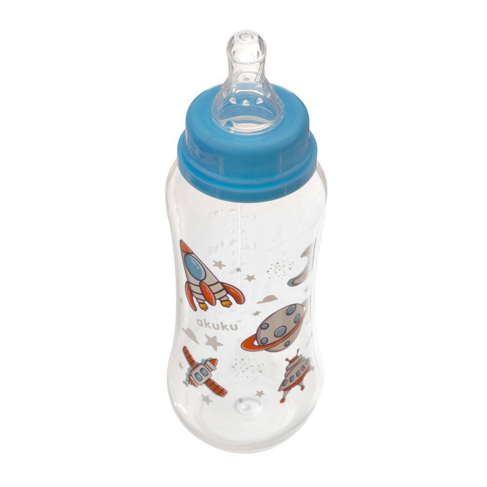 Akuku Biberon anticolici 250ml Space Blue cu tetina din siliconmateriale sigure fara BPAcapac cu filet etans care impiedica varsarea
